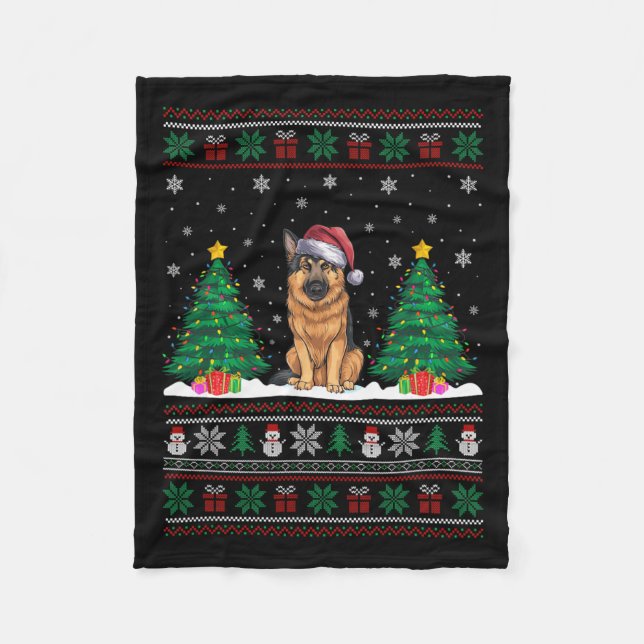 Couverture Polaire Santa Hat Berger Allemand Chien Xmas Arbre Lumière (Devant)