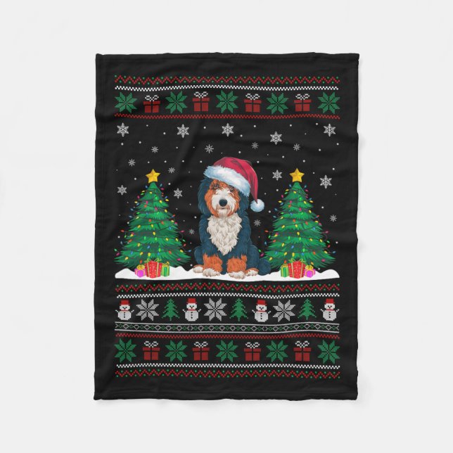 Couverture Polaire Santa Hat Bernedoodle Chien Noël Lumières Arbre de (Devant)