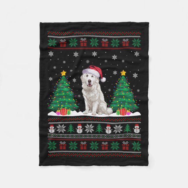 Couverture Polaire Santa Hat Great Pyrenees Chien Xmas Les lumières d (Devant)
