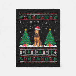 Couverture Polaire Santa Hat Irish Wolfhound Chien Xmas Tree Lumières