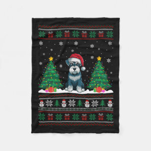 Couverture Polaire Santa Hat Schnauzer Chien Feux de Noël Lumières