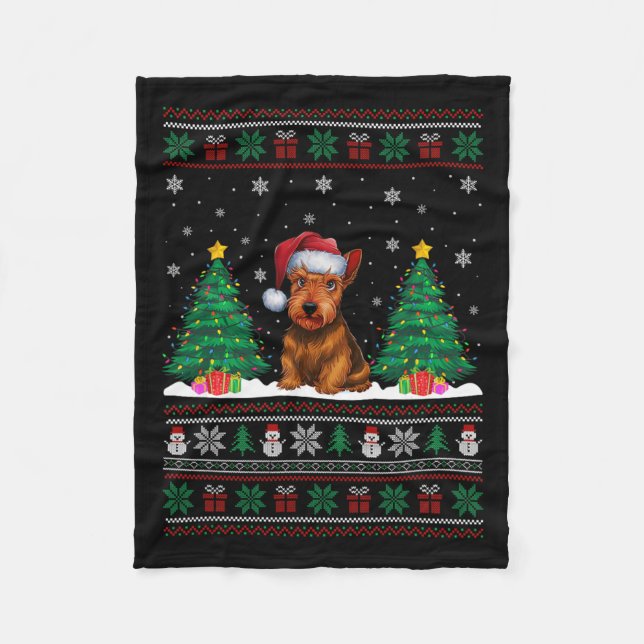 Couverture Polaire Santa Hat Scottish Terrier Dog Xmas Tree Lumières  (Devant)