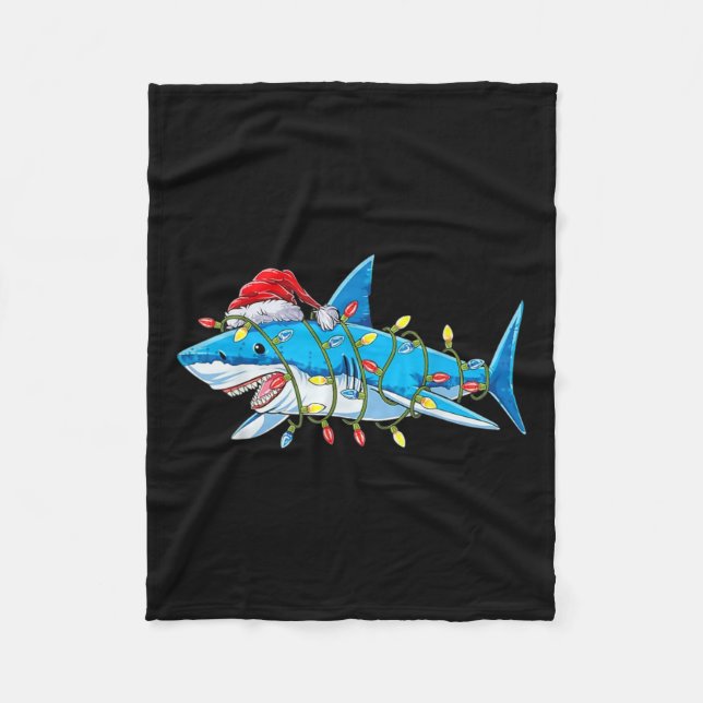 Couverture Polaire Santa Jaws Shark Christmas Lights Merry Sharkmas X (Devant)