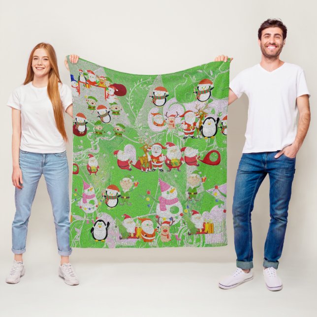 Couverture Polaire Santa Magical Green New Year  (En situation)