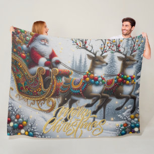 Couverture Polaire Santa Noël classique/vintage & rennes