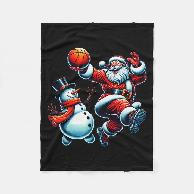 Couverture Polaire Santa Playing Basketball With A Snowman Christmas  (Devant)