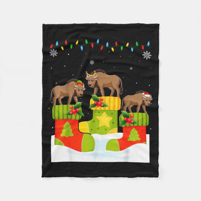 Couverture Polaire Santa Reindeer Elf Wildebeest In Christmas Socks U (Devant)