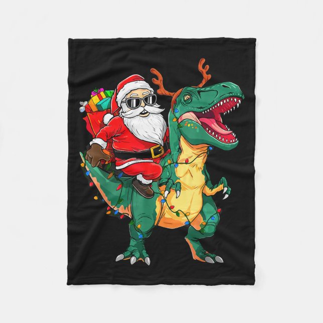 Couverture Polaire Santa Riding Dinosaur T Rex Funny Christmas Kids B (Devant)
