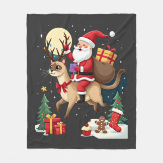Couverture Polaire Santa Riding Reindeer Siamese Cat Christmas Tree L