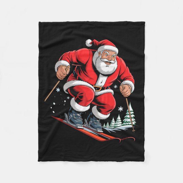 Couverture Polaire Santa Skiing Lover Funny Holiday Christmas Xmas Pa (Devant)