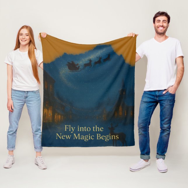 Couverture Polaire Santa Sleigh Night Sky Christmas Magic New Year  (En situation)