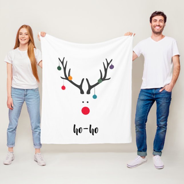 Couverture Polaire Santas joli rennes Rudolphs tête sur le texte blan (En situation)