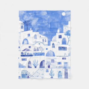 Couverture Polaire Santorin Grec Ile Aquarelle Townscape