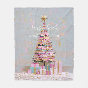 Couverture Polaire Sapin de Noël rose et or Impasto