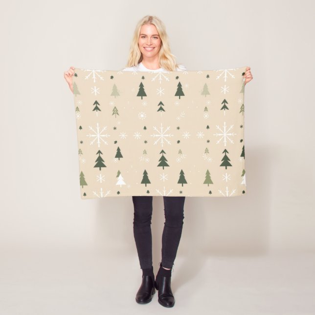 Couverture Polaire Sapins de Noël et flocons minimalistes  (En situation)