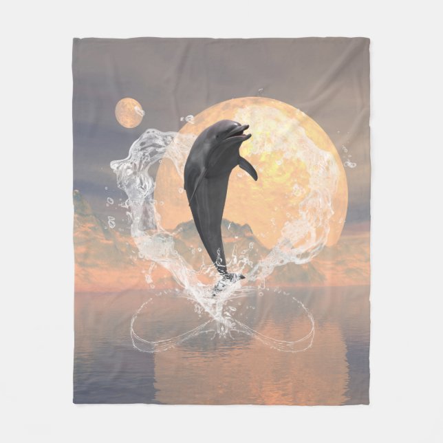 Couverture Polaire Sauter de dauphin d'un coeur fait d'eau (Devant)