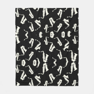 Couverture Polaire Saxophone Jazz Noir Et Blanc Motif