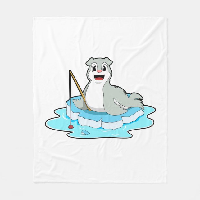 Couverture Polaire Sceau à la pêche avec canne à pêche (Devant)