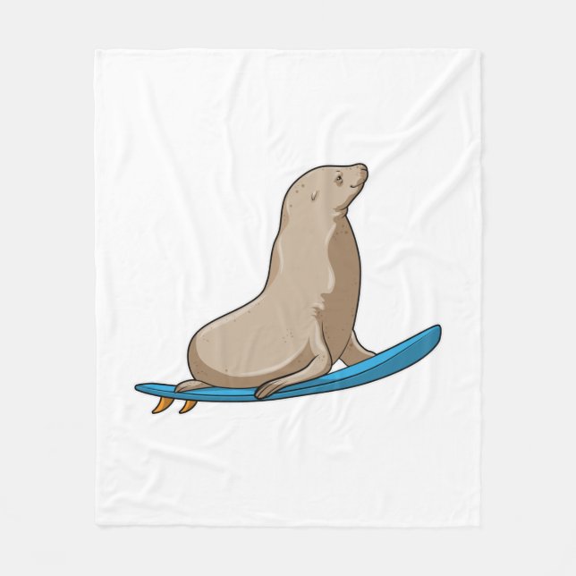 Couverture Polaire Sceau comme surfeur avec Surfboard (Devant)