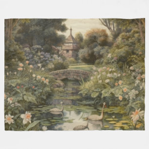 Couverture Polaire Scène botanique de cygnes dans un jardin anglais