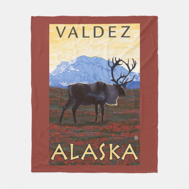 Couverture Polaire Scène de caribou - Valdez, Alaska (Devant)