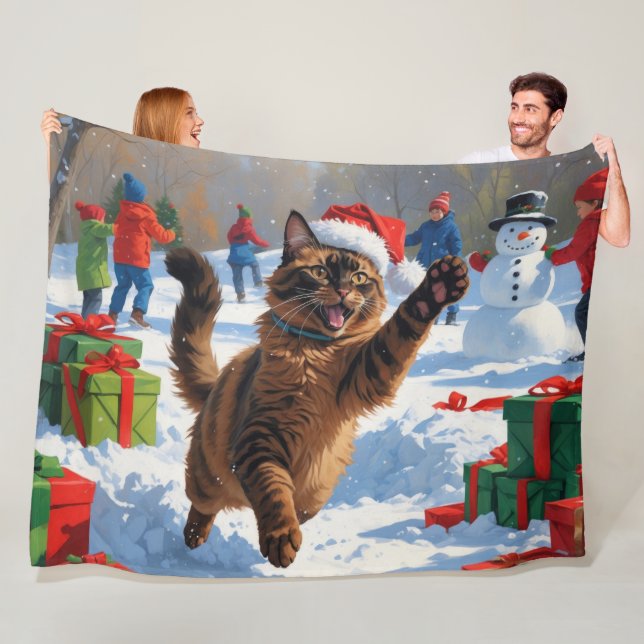 Couverture Polaire Scène de Noël du Festival de Chat Abyssinien (En situation)