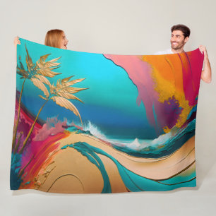 Couverture Polaire Scène de plage tropicale abstraite vibrante