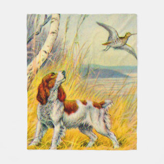 Couverture Polaire scène forestière avec chien et oiseau