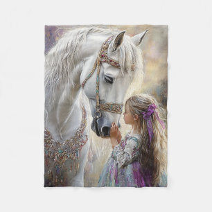 Couverture Polaire Scène Whimsical White Horse Lil Girl Celeste