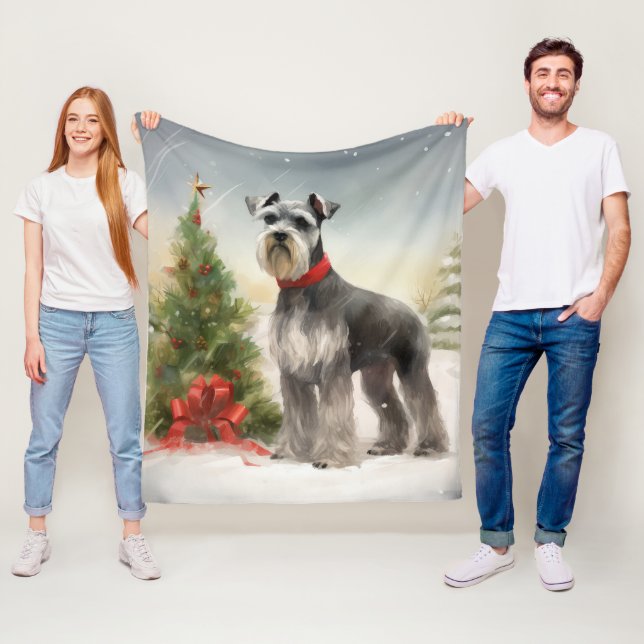 Couverture Polaire Schnauzer Chien à Noël de neige (En situation)