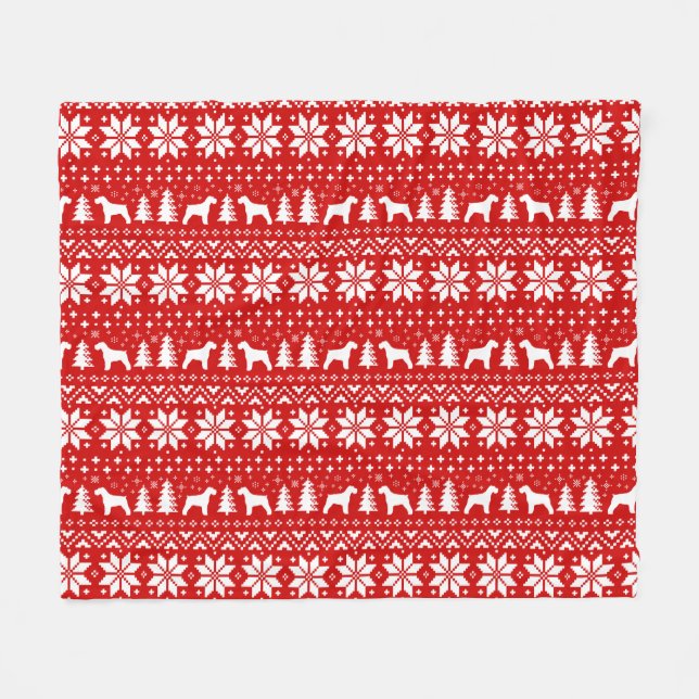 Couverture Polaire Schnauzer Chien Silhouettes Motif de Noël Rouge (Devant (Horizontal))