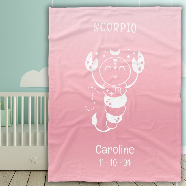 Couverture Polaire Scorpio Zodiac Star Nom Birthdate Pink Baby (Créateur téléchargé)
