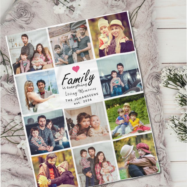 Couverture Polaire Script Family is Everything Photo Collage Moderne (Créateur téléchargé)
