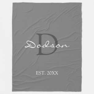 Couverture Polaire Script gris clair moderne Lettré Nom du monogramme