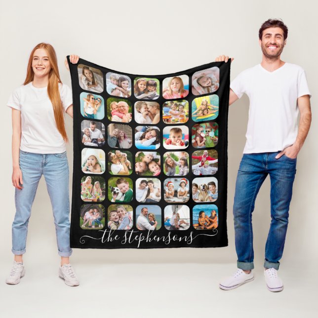 Couverture Polaire Script moderne Nom de famille 30 Photo Collage (En situation)