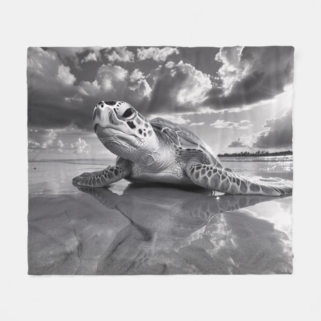 Couverture Polaire Sea Turtle Art noir et blanc (Devant (Horizontal))