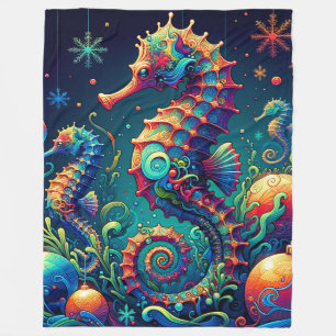 Couverture Polaire "Seahorse Christmas Wonderland"