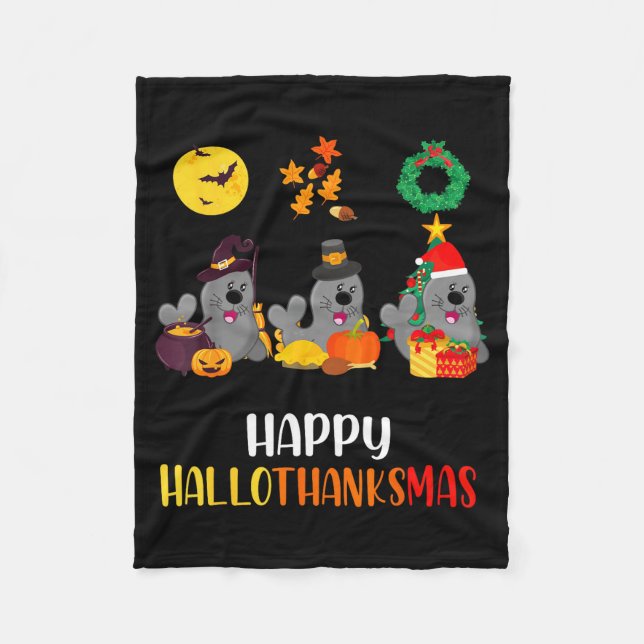 Couverture Polaire Seal Thanksgiving Merry Christmas Happy Hallothank (Devant)
