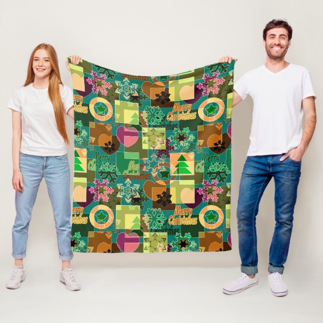 Couverture Polaire Seamless Merry Christmas Snowflake dark green colo (En situation)
