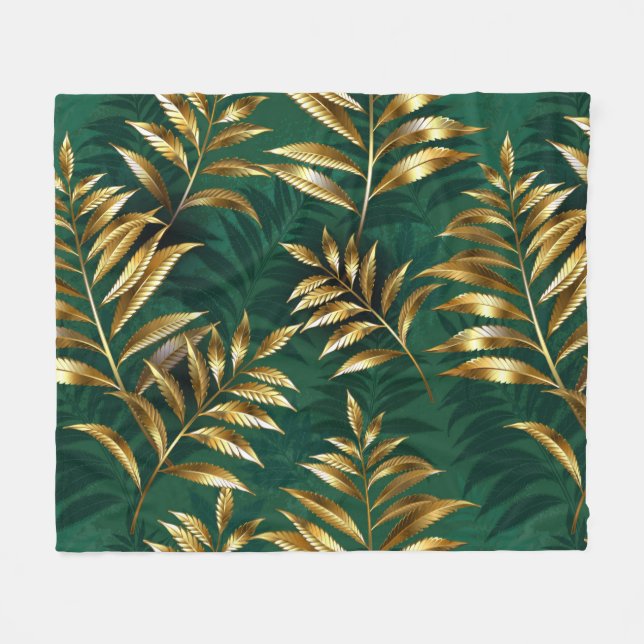 Couverture Polaire Seamless pattern with golden ferns (Devant (Horizontal))