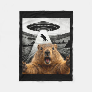 Couverture Polaire Selfie de marmotte avec humour d'Alien Ufo Hommes