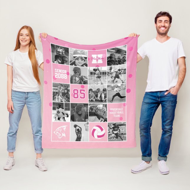 Couverture Polaire Senior Volleyball Team Custom Photo Pink Confetti (En situation)