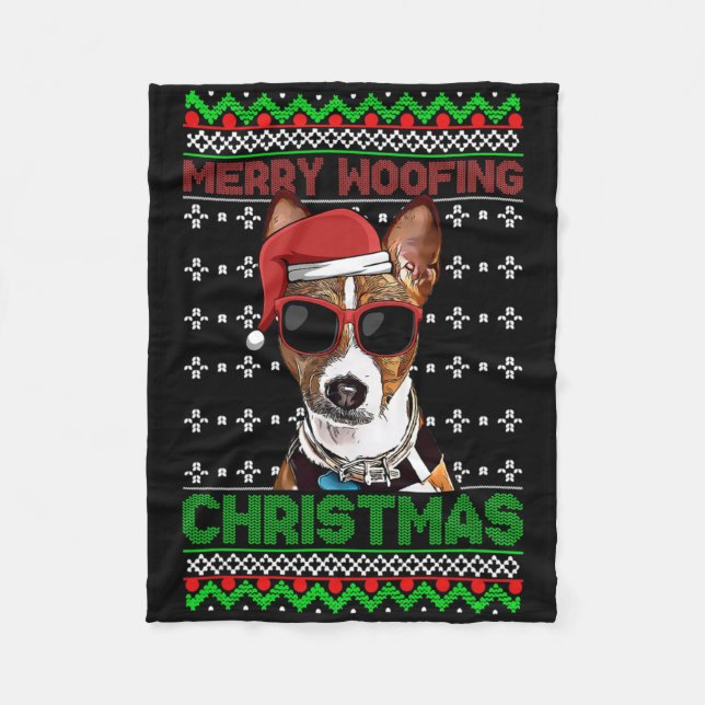 Couverture Polaire Senji Dog Funny Merry Woofing Noël (Devant)