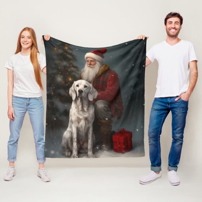 Couverture Polaire Setter anglais avec Noël Festif du Père Noël (En situation)