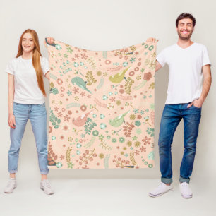 Couverture Polaire Shabby Birds & Branches Pastel Saumon