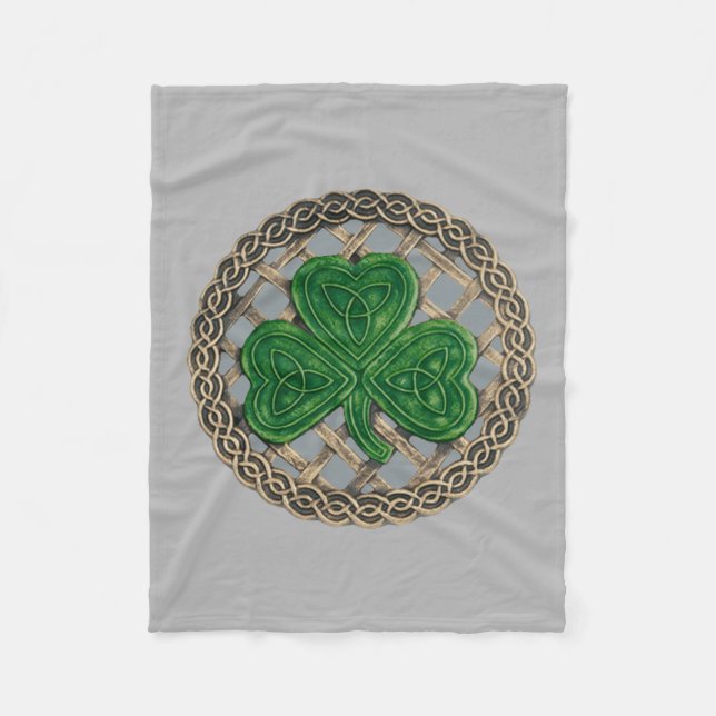 Couverture Polaire Shamrock gris sur les noeuds celtiques Blanche pol (Devant)
