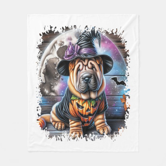 Couverture Polaire Shar Pei Chien Carré d'Halloween (Devant)