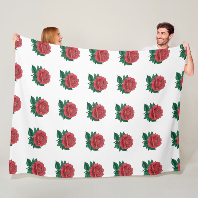 Couverture Polaire Sherpa Blanches fleurs rouges (En situation)