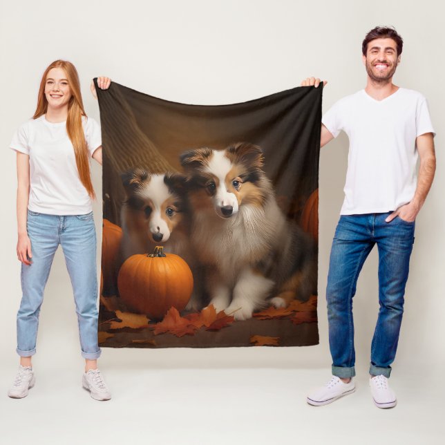 Couverture Polaire Shetland Sheepdog Chiot Chiot Automne Citrouille d (En situation)