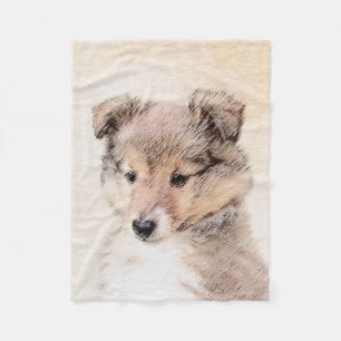 Couverture Polaire Shetland Sheepdog Puppy Peinture Chien original ar